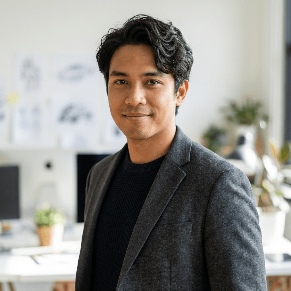 Graphic designer working on brand identity mockups at a desk