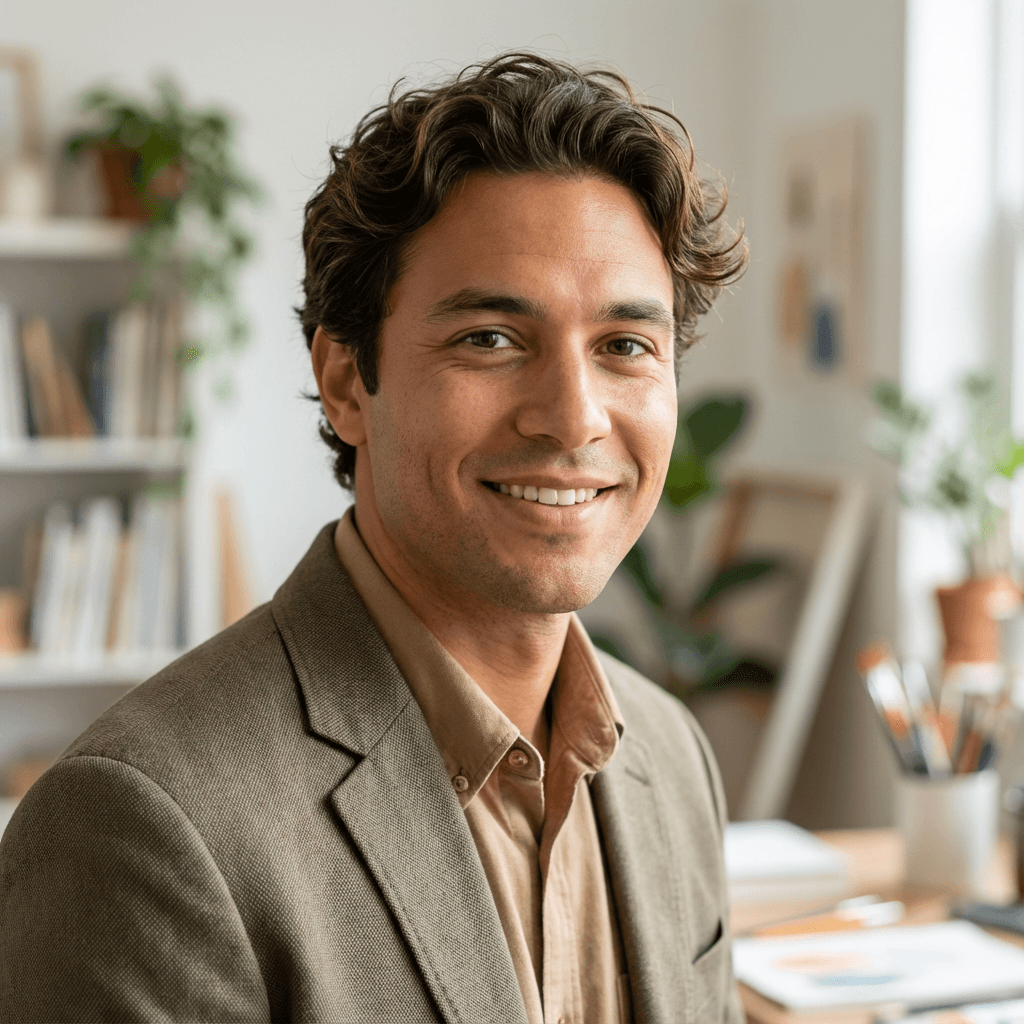Photographer adjusting camera settings in a bright studio