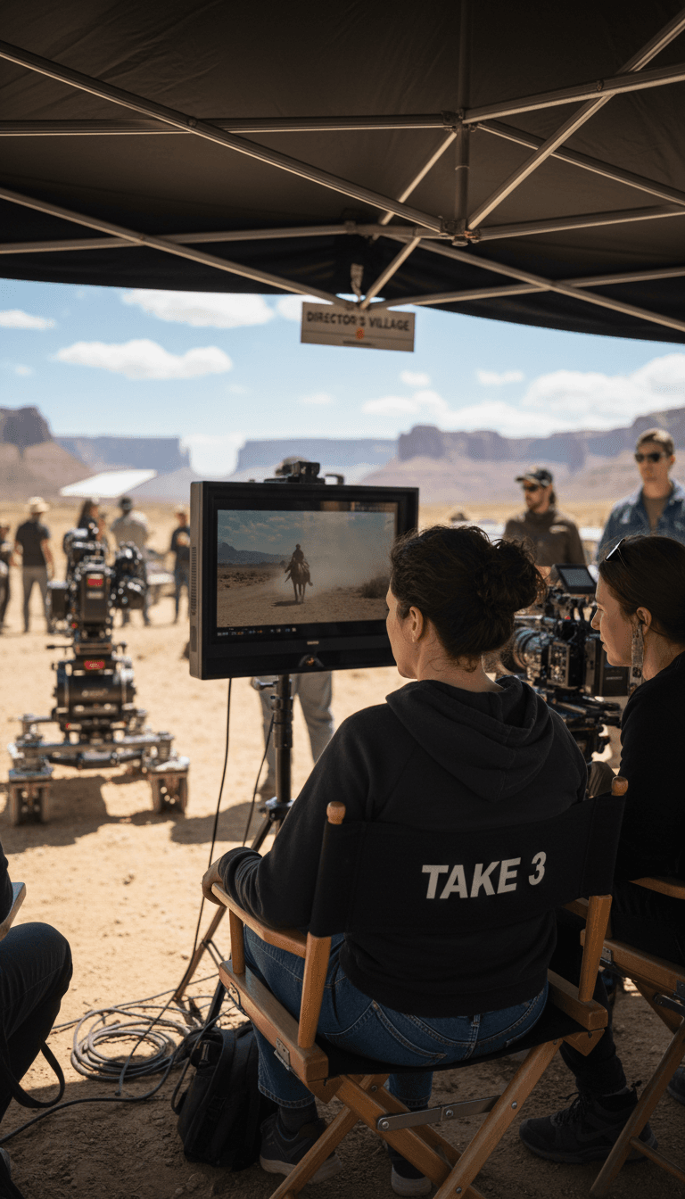 Director checking a take on a monitor during a shoot
