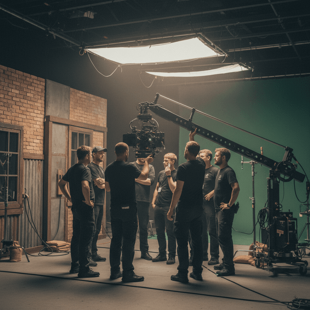 Video production crew setting up a camera on a Toronto set