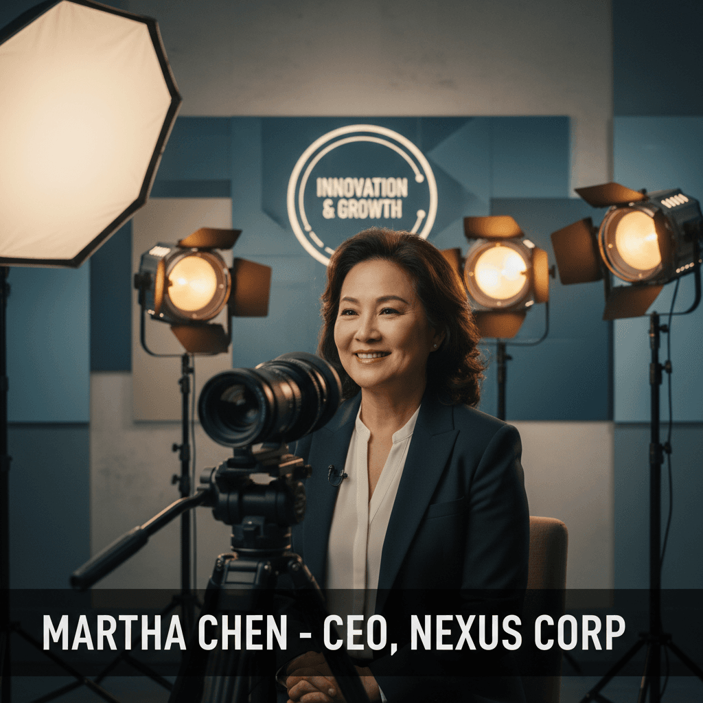 Cinematic video interview with a business owner under studio lighting
