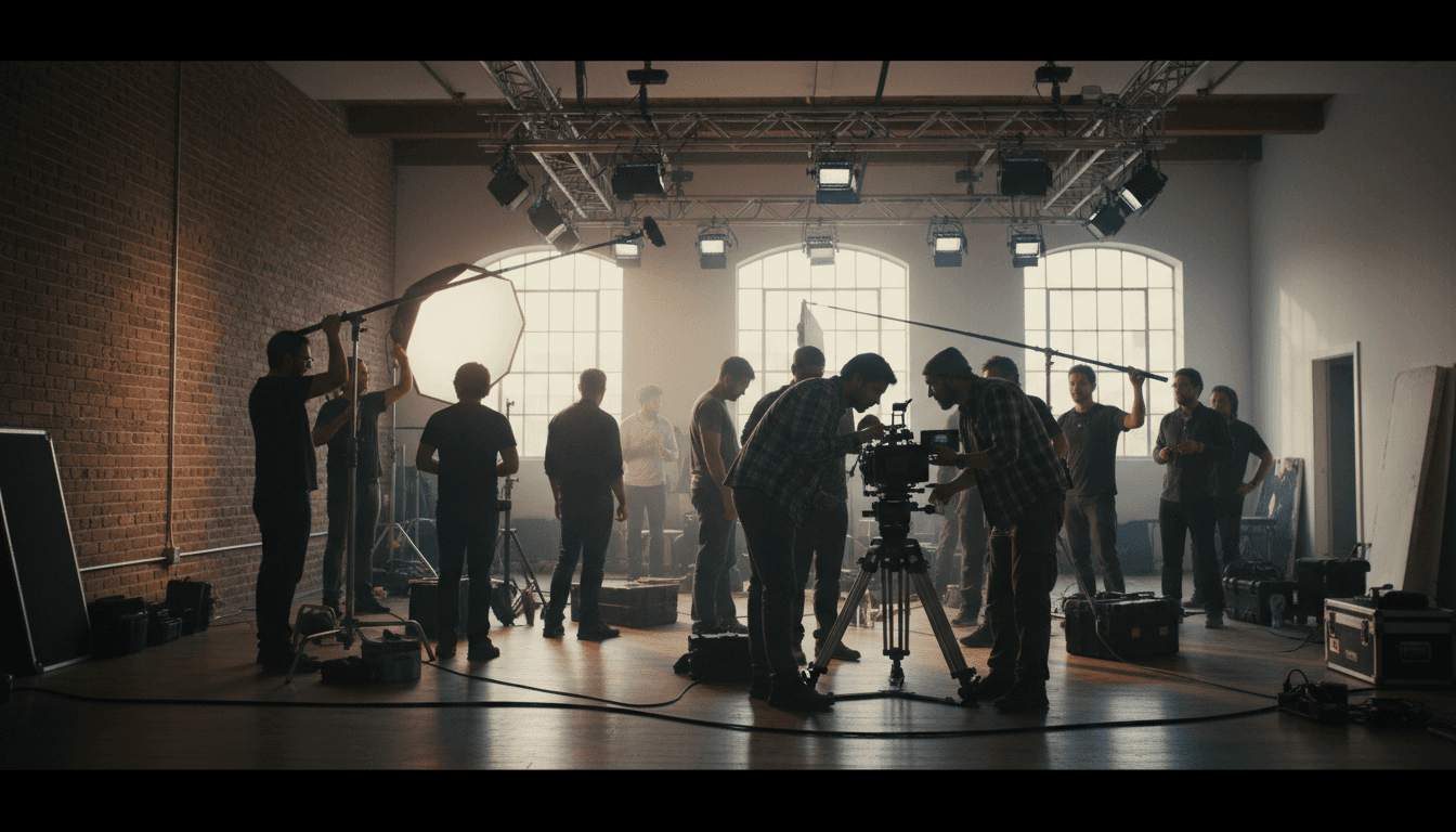 Director reviewing a storyboard on a studio set