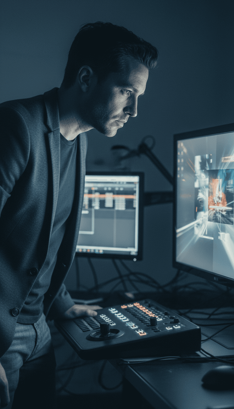 Director reviewing a take on a monitor during production