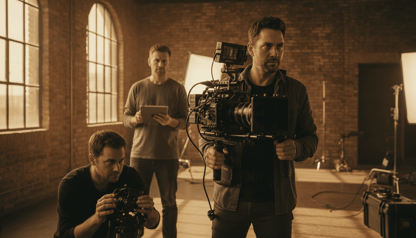 Video production crew on a set during a commercial shoot